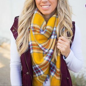 Bright Yellow Plaid Soft Scarf